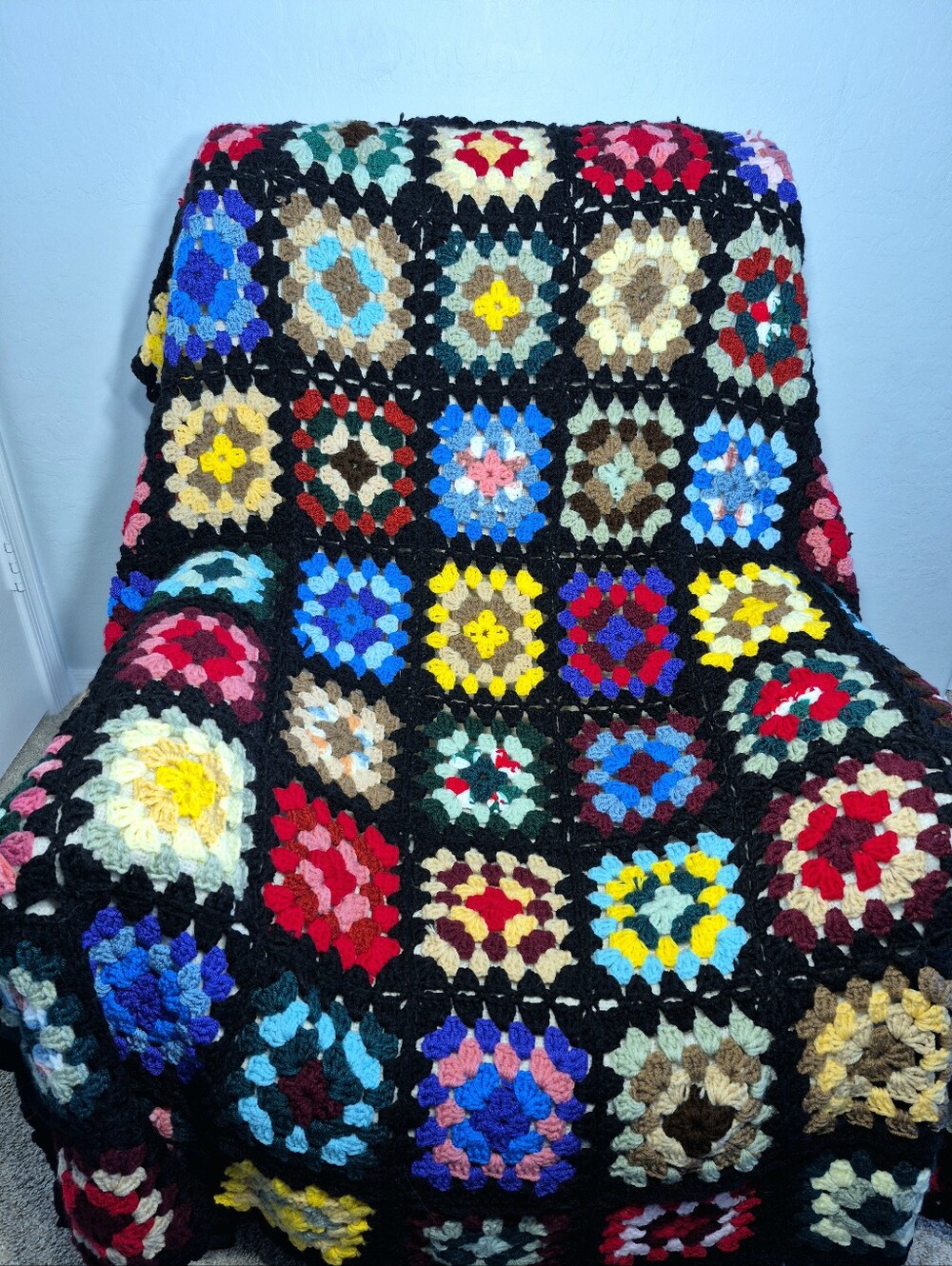 Crochet Granny Square Afghan Blanket 58"x65" Roseanne Throw